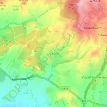 Topografische Karte Dodford, Höhe, Relief