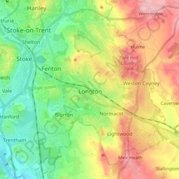 Topografische Karte Longton, Höhe, Relief