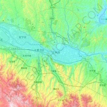 Topografische Karte 城关区, Höhe, Relief