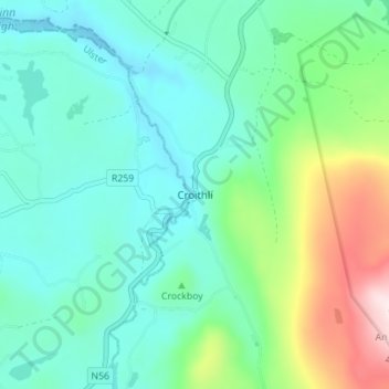 Topografische Karte Crolly, Höhe, Relief