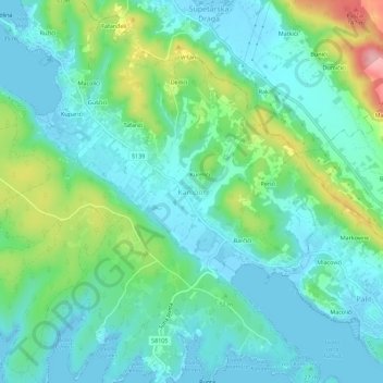 Topografische Karte Kampor, Höhe, Relief
