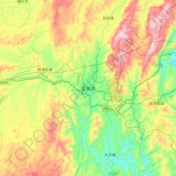 Topografische Karte 富源县, Höhe, Relief
