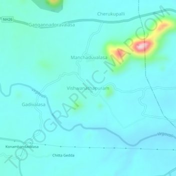 Topografische Karte Vishwanathapuram, Höhe, Relief