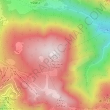 Topografische Karte el Pedró (Rasos de Peguera), Höhe, Relief