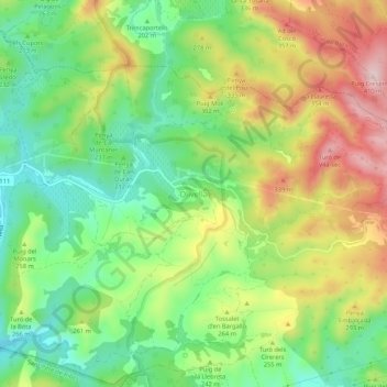 Topografische Karte Olivella, Höhe, Relief