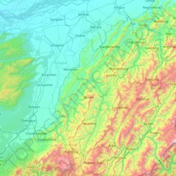 Topografische Karte Wokha, Höhe, Relief