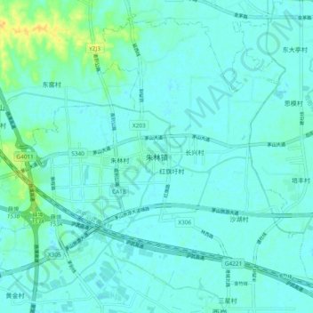 Topografische Karte 朱林镇, Höhe, Relief