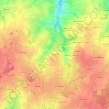 Topografische Karte Plougastel, Höhe, Relief