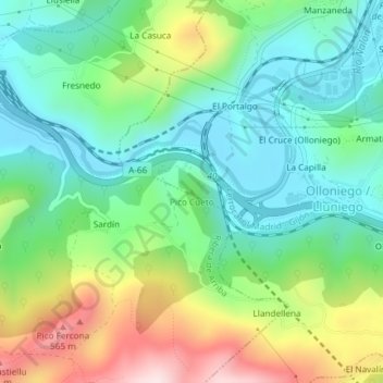 Topografische Karte Pico Cueto, Höhe, Relief