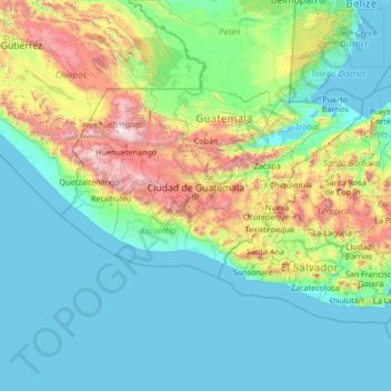 Topografische Karte Guatemala, Höhe, Relief