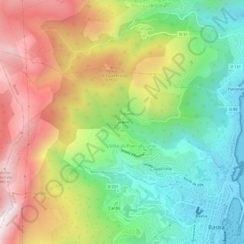 Topografische Karte Cardete, Höhe, Relief