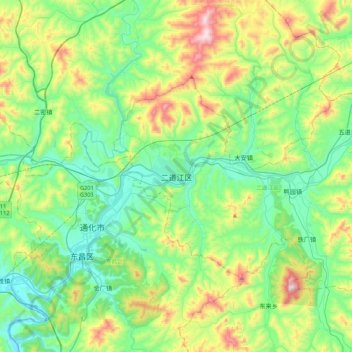 Topografische Karte 二道江区, Höhe, Relief