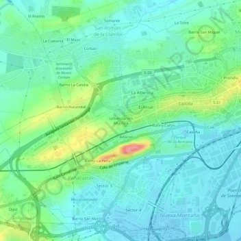 Topografische Karte Urbanización Altamira, Höhe, Relief