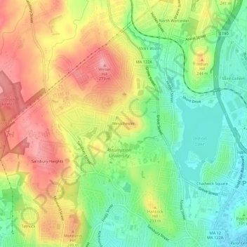 Topografische Karte Westchester, Höhe, Relief