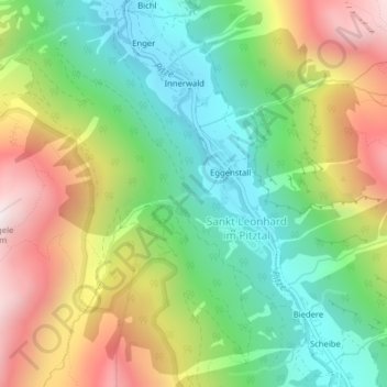 Topografische Karte Pfitschebach Wasserfall, Höhe, Relief