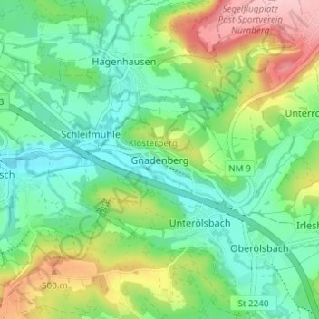 Topografische Karte Gnadenberg, Höhe, Relief