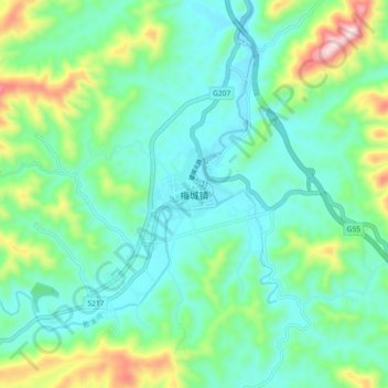 Topografische Karte 梅城镇, Höhe, Relief