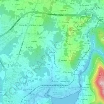Topografische Karte A Igrexa, Höhe, Relief