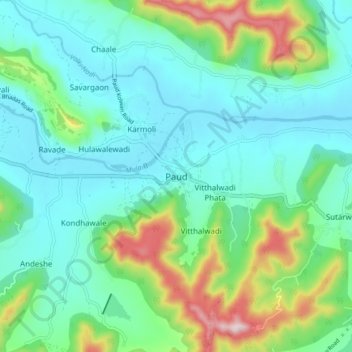 Topografische Karte Paud, Höhe, Relief