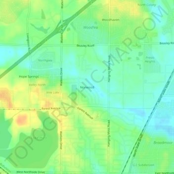 Topografische Karte Norwood, Höhe, Relief