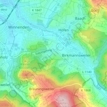 Topografische Karte Burkhardshof, Höhe, Relief