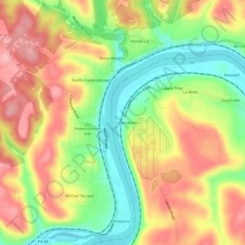 Topografische Karte East Fredricktown, Höhe, Relief