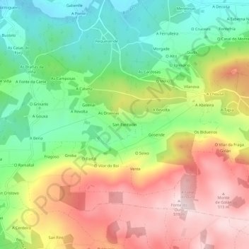Topografische Karte San Pantaión, Höhe, Relief