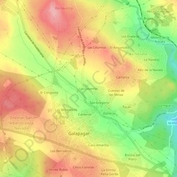 Topografische Karte Las Columnas, Höhe, Relief