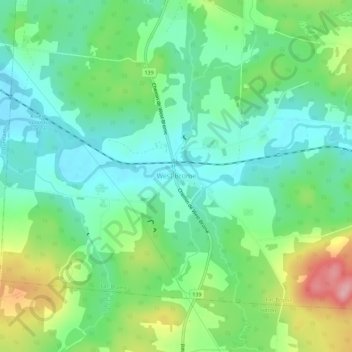 Topografische Karte West Brome, Höhe, Relief