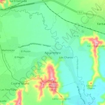 Topografische Karte Agua Negra, Höhe, Relief