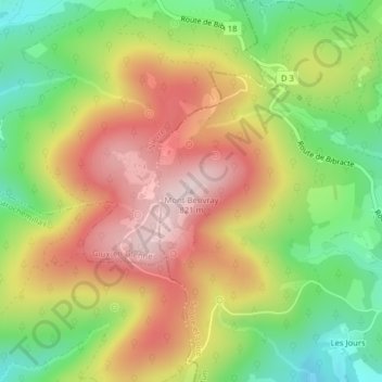 Topografische Karte Mont Beuvray, Höhe, Relief