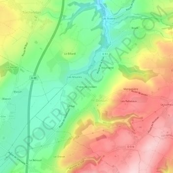Topografische Karte Triève de Doissin, Höhe, Relief