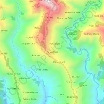 Topografische Karte Parsoli Malli, Höhe, Relief