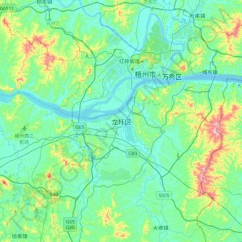 Topografische Karte 龙圩区, Höhe, Relief