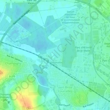 Topografische Karte Les Marais de Courcelles, Höhe, Relief