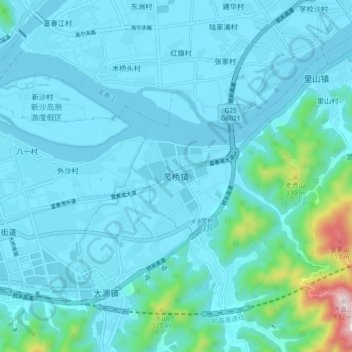 Topografische Karte 灵桥镇, Höhe, Relief