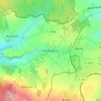 Topografische Karte Gottesgrün, Höhe, Relief