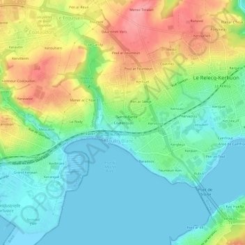 Topografische Karte Coatanguy, Höhe, Relief