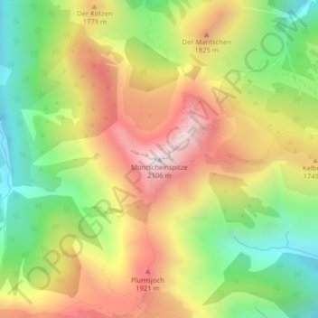 Topografische Karte Montscheinspitze, Höhe, Relief