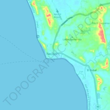 Topografische Karte Necoclí, Höhe, Relief