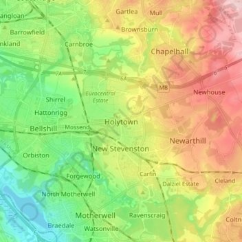 Topografische Karte Holytown, Höhe, Relief