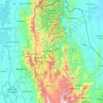 Topografische Karte Teorama, Höhe, Relief