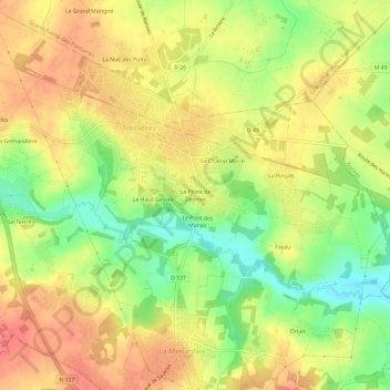 Topografische Karte La Poste de Gesvres, Höhe, Relief