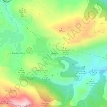 Topografische Karte Corroncui, Höhe, Relief