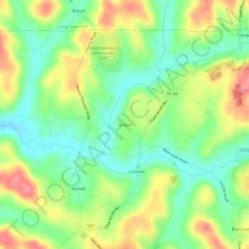 Topografische Karte United, Höhe, Relief