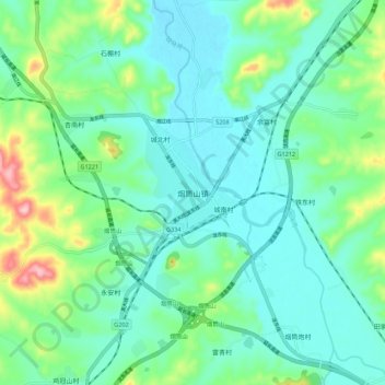 Topografische Karte 烟筒山镇, Höhe, Relief