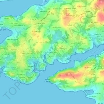 Topografische Karte Guernevez, Höhe, Relief