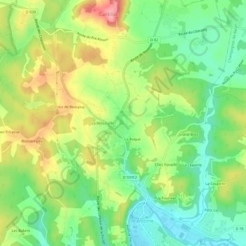 Topografische Karte Font Vendome, Höhe, Relief