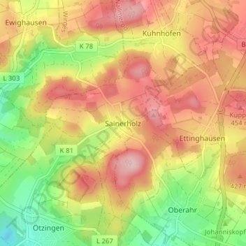 Topografische Karte Sainerholz, Höhe, Relief
