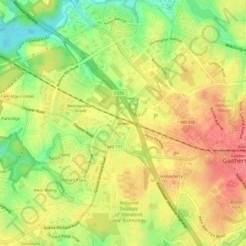 Topografische Karte Brown, Höhe, Relief